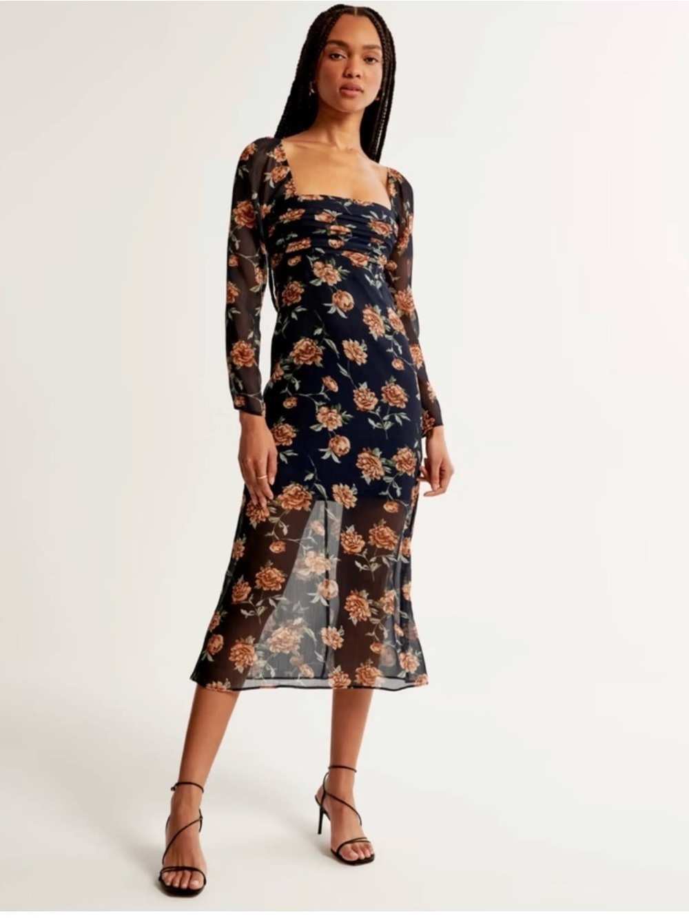 Abercrombie & Fitch Emerson Chiffon Long-Sleeve Midi Dress size xs